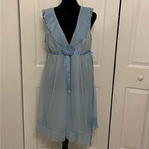 Vintage Evette Light Blue Chiffon Nightgown/Robe Set 1950’s Size Large